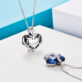 Sterling Silver I Love You Forever Love Heart Pendant Necklace with Blue Crystal