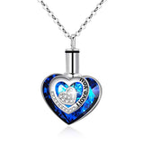 925 Sterling Silver Urn Necklaces for Ashes Engraved I Love You Pendant Cremation Necklace with Blue Heart Crystals