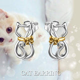 Cat Stud Earring 925 Sterling Silver Cubic Zirconial Earrings Jewelry for Girl Women