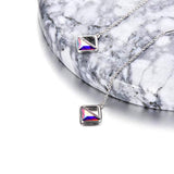 Sterling Silver Threader Crystal Earrings Long Chain Geometric Earrings Square Drop with Crystals