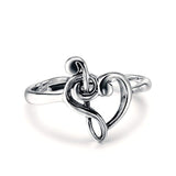 Sterling Silver Treble Clef Bass Heart Music Note Open Ring Adjustable Size 7-9