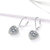 Sterling Silver Heart Cubic Zirconial Halo Cz Women Wedding Party Dangle Drop Earring