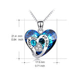 I Love You Mom 925 Sterling Silver Heart Pendant Necklace with Blue Crystals from Crystal