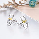 Cat Stud Earring 925 Sterling Silver Cubic Zirconial Earrings Jewelry for Girl Women