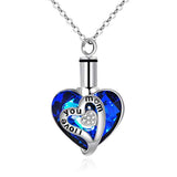 Sterling Silver Urn Necklaces for Ashes Engraved I Love You Pendant Cremation Necklace with Blue Heart Crystals Fine Memorial Jewelry