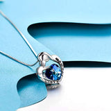 Mom Necklace 925 Sterling Silver Mother and Child Heart Pendant with Blue Crystals-Mothers Birthday Jewelry Gifts