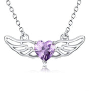 Guardian Angel Wings Necklace Sterling Silver Purple Simulated Birthstone Heart Pendant Necklace