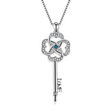 Key Pendant Necklace Lucky Clover Key-to-Love Jewelry with Crystals for Her Women