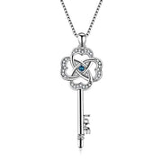 Key Pendant Necklace Lucky Clover Key-to-Love Jewelry with Crystals for Her Women