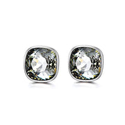 Hypoallergenic Essentials Square Studs Earrings with Grey Silver Crystal 10mm