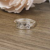 Sterling Silver Birth Month Flower Ring Custom Personalized Birth Flower Ring Birthday Gift For Her