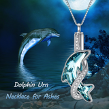 Blue Crystal Dolphin Urn Necklace for Ashes Dolphin Cremation Jewelry Dolphin Beach Jewelry Gifts for Women Girls