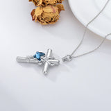 Butterfly Cross Urn Necklaces for Ashes 925 Sterling Silver Blue/Purple Crystal Butterfly Cross Necklace for Women