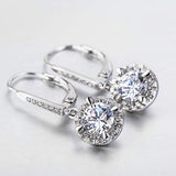 925 Sterling Silver Round CZ Prong Setting Leverback Dangle Earrings