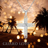 Religious Jewelry 925 Sterling Silver Irish Celtic Knot Cross Pendant Necklace for Women Girls