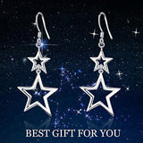 Sterling Silver Star Drop Dangle Earrings,Double Star Earrings