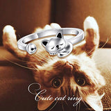 Cat Ring Cute Rings For Women Or Teen Girls Sterling Silver Adjustable US Size 5.5 to size 7