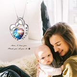 Mom Necklace 925 Sterling Silver Mother and Child Heart Pendant with Blue Crystals-Mothers Birthday Jewelry Gifts