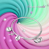 Sterling Silver Cross and Wing Bracelets Expandable Bangles for Women