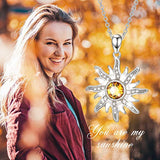 Sun Sunshine Pendant Necklace with Topaz Citrine Crystal Delicate Celestial Jewelry Gift for Women Girls