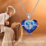 Mom & Child Necklace with Blue Heart Crystals Mothers Birthday Gifts