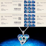 I Love You Mom 925 Sterling Silver Heart Pendant Necklace with Blue Crystals from Crystal