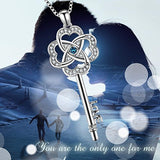 Key Pendant Necklace Lucky Clover Key-to-Love Jewelry with Crystals for Her Women