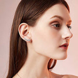 Hypoallergenic 925 Sterling Silver Ear Crawlers Cuff Earrings-Ear Climbers Earrings with Petal Leaf Crystals