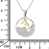 Dolphin Crystal Pendant Necklace with 18K Gold Overtone Sterling Silver,18"