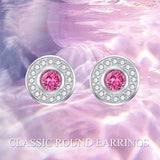 Round Cut Pink Halo Stud Earrings with Crystals,Hypoallergenic Earrings