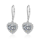 Sterling Silver Heart Cubic Zirconial Halo Cz Women Wedding Party Dangle Drop Earring