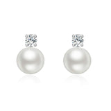 925 Sterling Silver 8mm Pearl Stub Earrings with Cubic Zircon