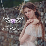 Guardian Angel Wings Necklace Sterling Silver Purple Simulated Birthstone Heart Pendant Necklace