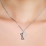 Women Silver Set Pendant Jewelry 925 Sterling Silver Two-tone Puppy Bone and Cat Paw Necklace,18"