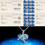 Sterling Silver I Love You Forever Love Heart Pendant Necklace with Blue Crystal