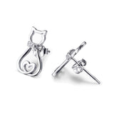 Cat Stud Earring 925 Sterling Silver Cubic Zirconial Cat Stud Earrings Jewelry for Girl Women