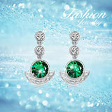 Sterling Silver Celtic Knot Drop Dangle Earrings With Simulated Emerald Green Crystal