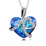 Sterling Silver I Love You Forever Love Heart Pendant Necklace with Blue Crystal