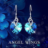 Sterling Silver Love Heart Dangle Drop Earrings with Blue Crystals