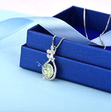 August Birthstone Sterling Silver Teardrop Necklace Pendant with Simulated Peridot Crystals