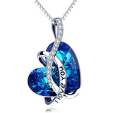 I Love You Sterling Silver Heart Pendant Necklace with Crystals Jewelry for Women