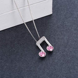 925 Sterling Silver Music Note Necklace Music Clef Ottava Pendant with Pink Crystals,Gift for Girls Women Musician