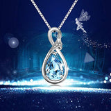 925 Sterling Silver Teardrop Pendant Necklace with Blue Crystals Jewelry