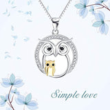 Owl Necklace Sterling Silver Mother and Baby Owl Pendant Necklace for Women Girls