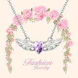 Guardian Angel Wings Necklace Sterling Silver Purple Simulated Birthstone Heart Pendant Necklace