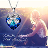 Heart Necklace with Blue Crystals Bow Jewelry Anniversary Birthday Gifts for Girls Girlfriend Wife Daughter Mom