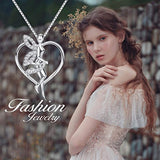 Sterling Silver Guardian Fairy with Angel Wings Heart Pendant Necklace Gifts