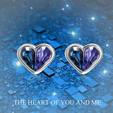 Heart Stud Earrings with Blue Purple Teardrop Crystals from Crystal,Hypoallergenic Small Earrings