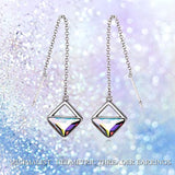 Sterling Silver Threader Crystal Earrings Long Chain Geometric Earrings Square Drop with Crystals