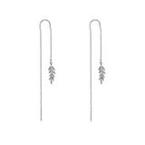 Threader Earrings Sterling Silver Leaf Heart Daisy Flower Teardrop Dangle Drop Pull Through Stud Earrings for Women Girls